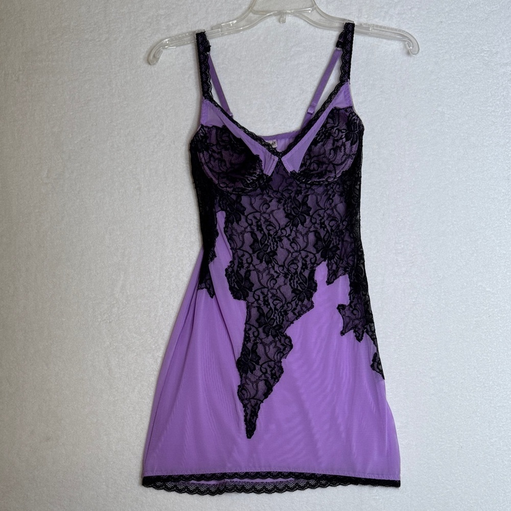 Frederick's of Hollywood Purple and Black Lace Slip #2750